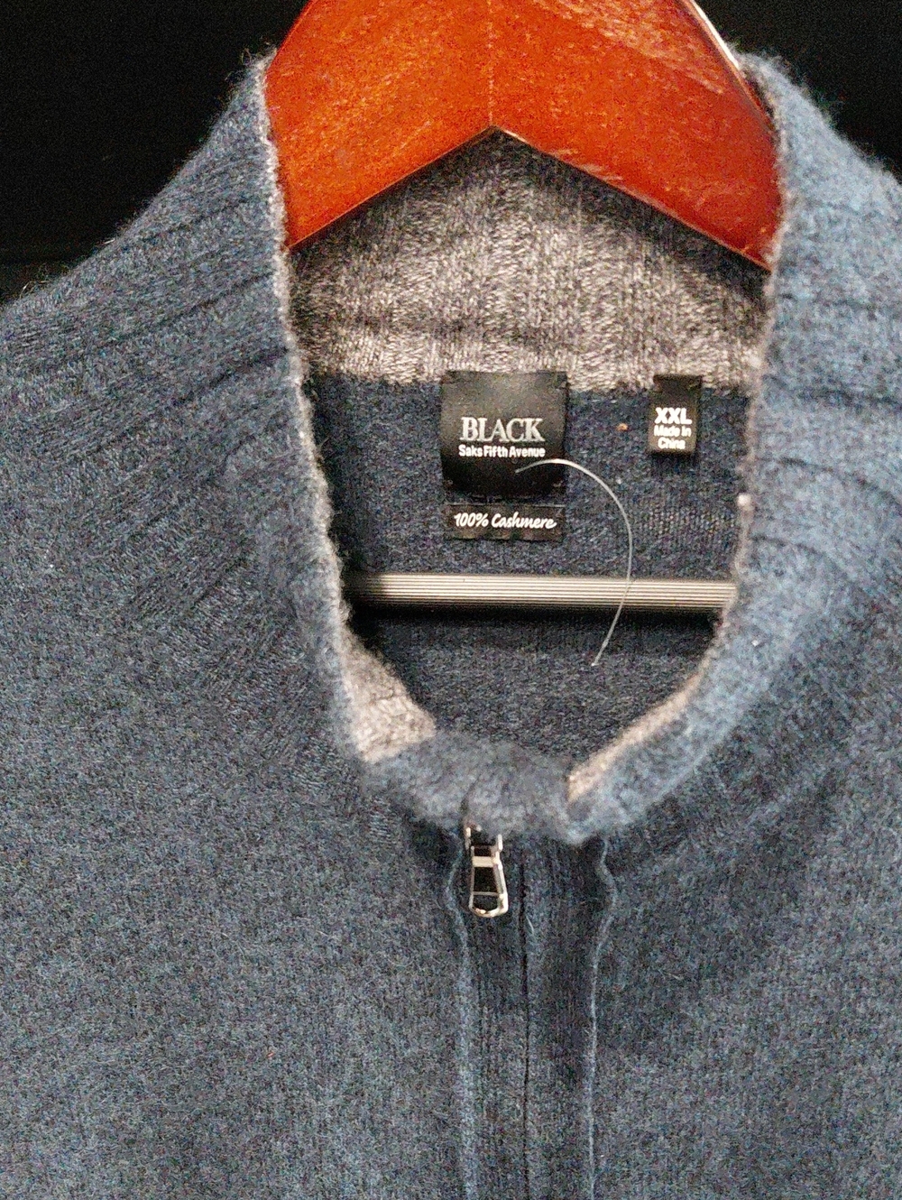 Saks Fifth Avenue Black Label Dark Blue Cashmere Zip Sweater
